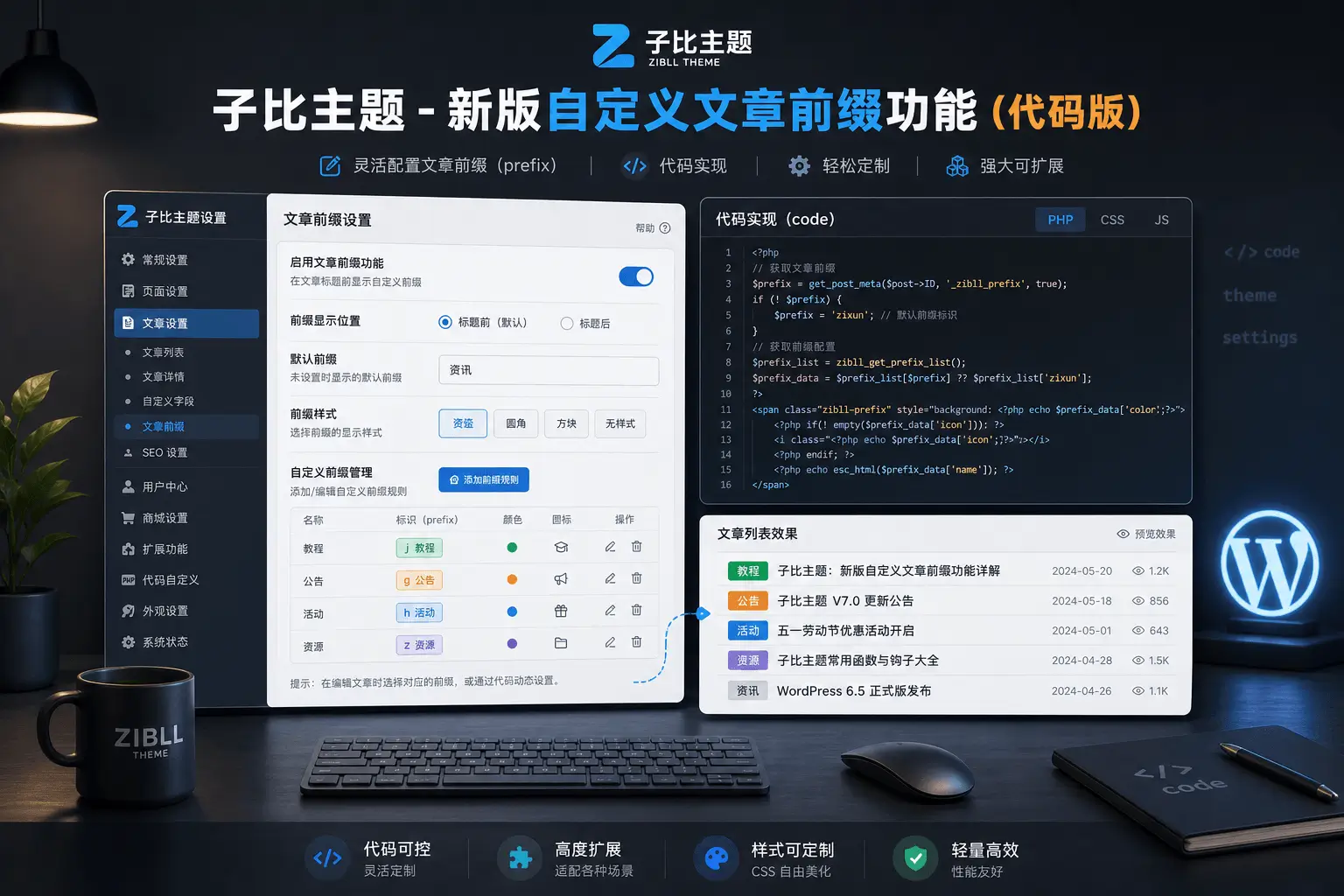子比主题-新版自定义文章前缀功能（代码版）-铭安CODE库