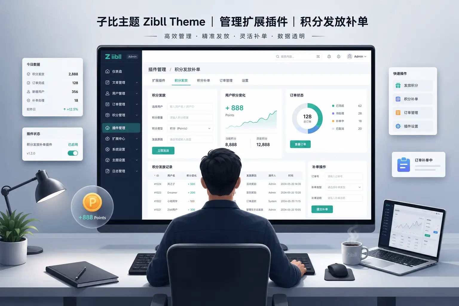 子比主题-【管理扩展插件】-积分发放补单等功能-铭安CODE库
